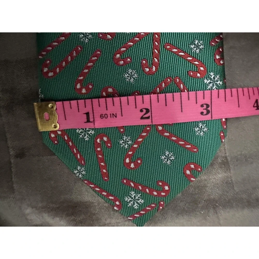 Barry.Wang Tie Set Mens Green Candy‎ Cane Christmas Pocket Square Cufflinks